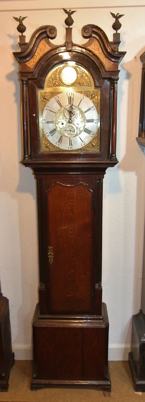 good 18th century lancashire oak mahogany brass dial 8 day longcase clock 'winstanley wigan'