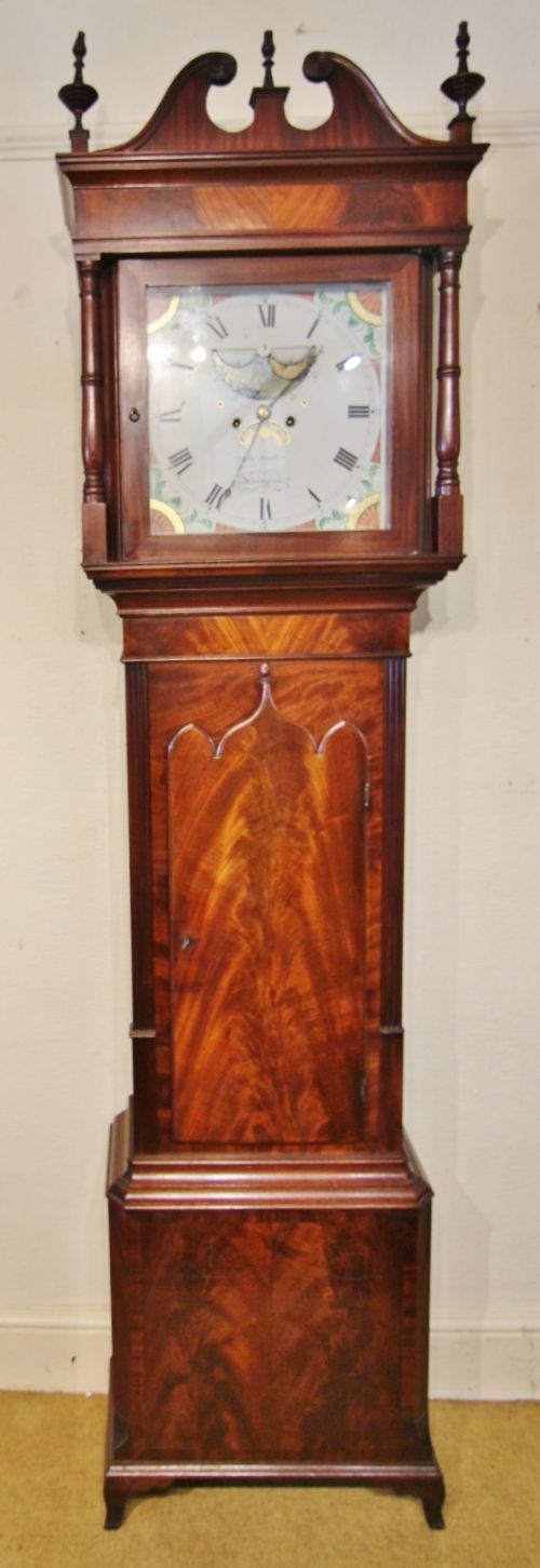 clean 19th century painted axe moon dial longcase clock ' john wyat altringham'