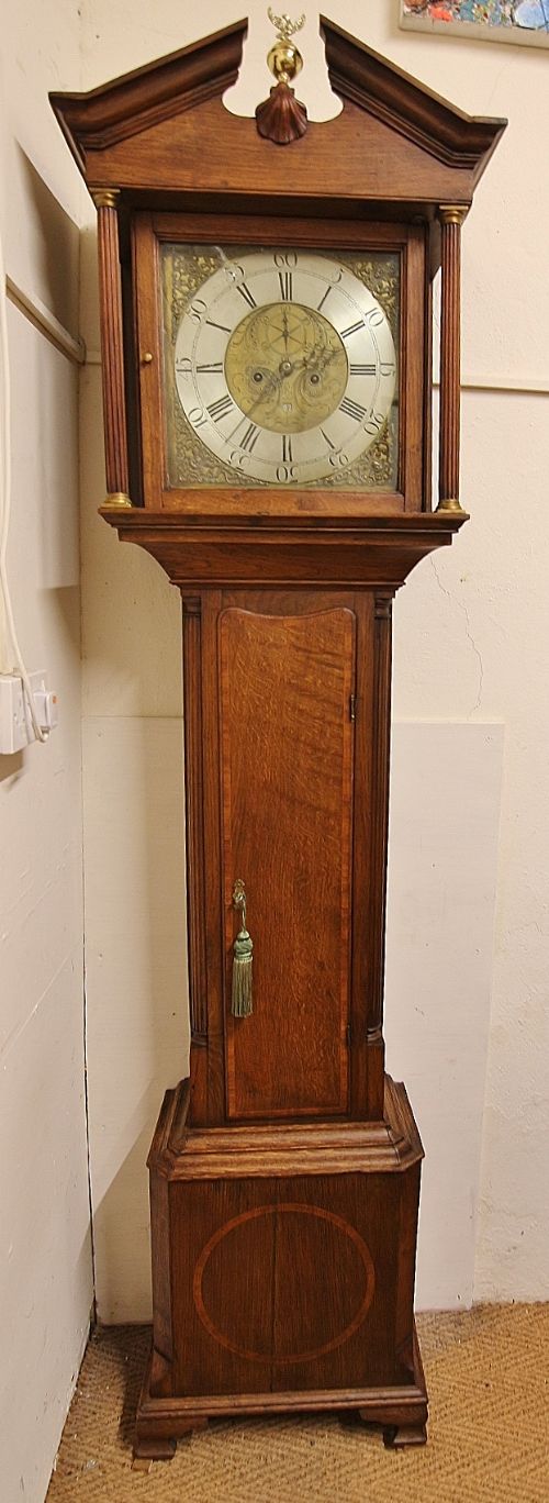 rare welsh oak brass dial longcase clock ' thomas evans bontuchel'
