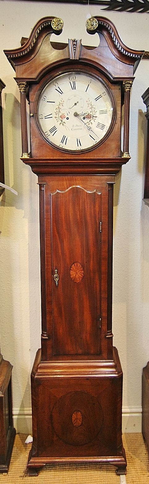 fine georgian mahogany round dial longcase clock 'benjamin peers chester'