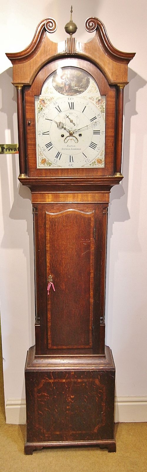 8 day oak mahogany longcase clock 'foxton sutton ashfield'