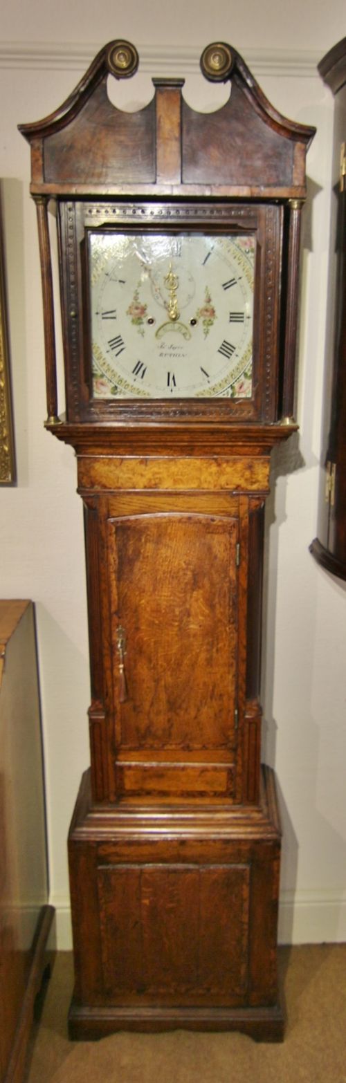 19th century burr oak 8 day longcase clock ' joyce ruthin'