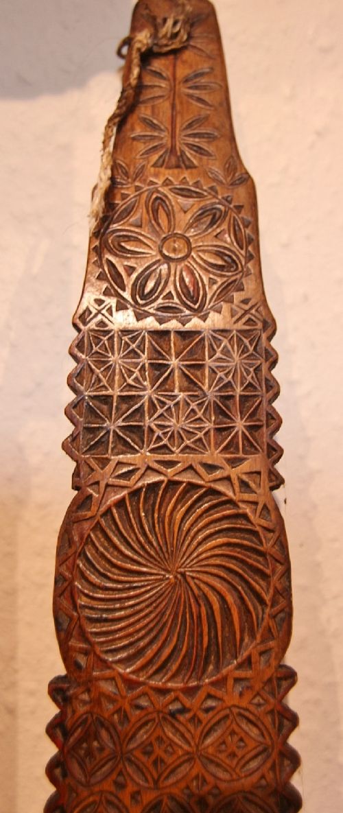 19th century folk art carved spinning distaff