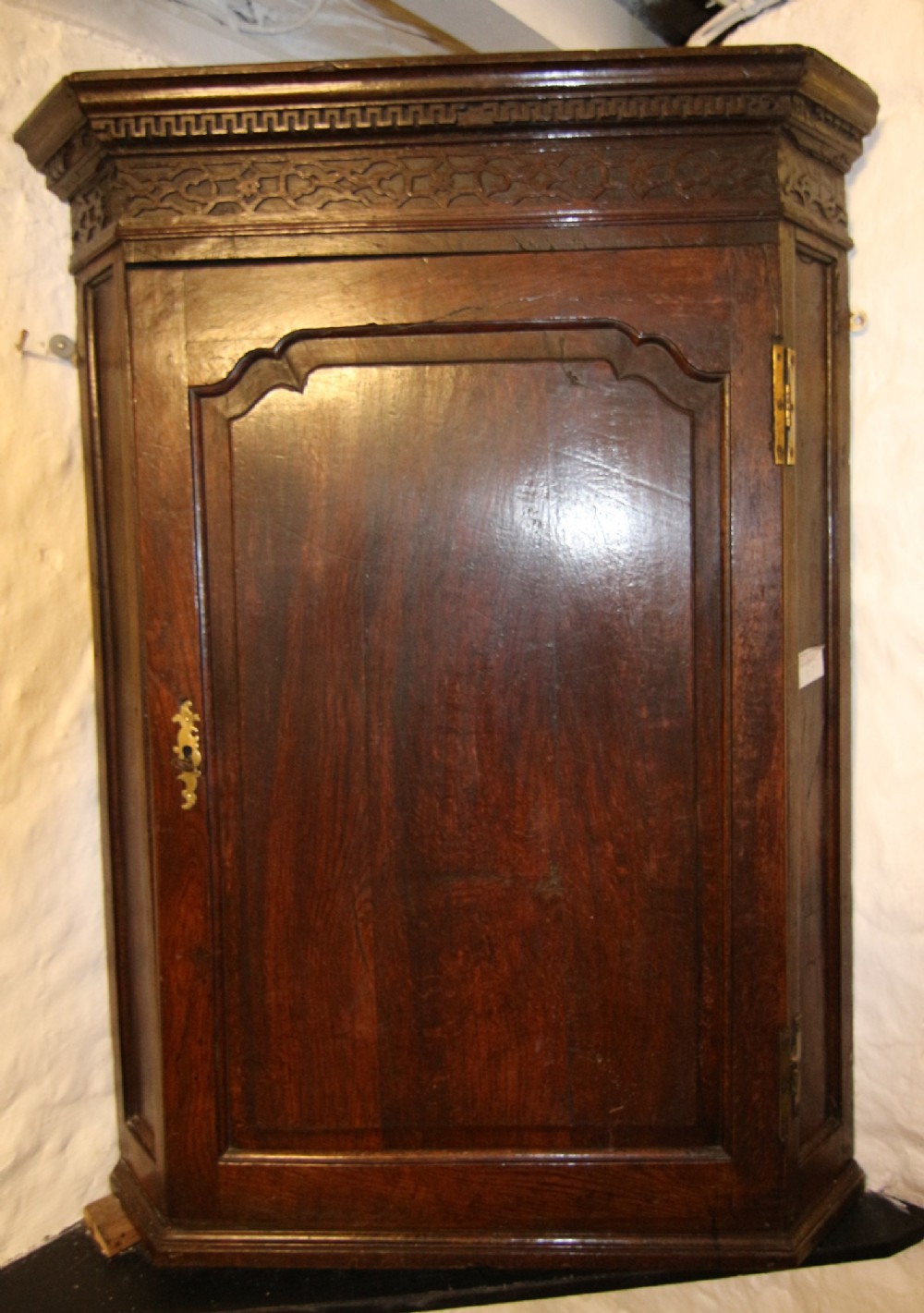 georgian oak shaped raised panel corner cupboard
