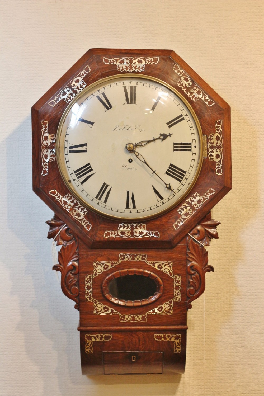 19th century inlaid rosewood fusee london wall clock 'j fisher esq'
