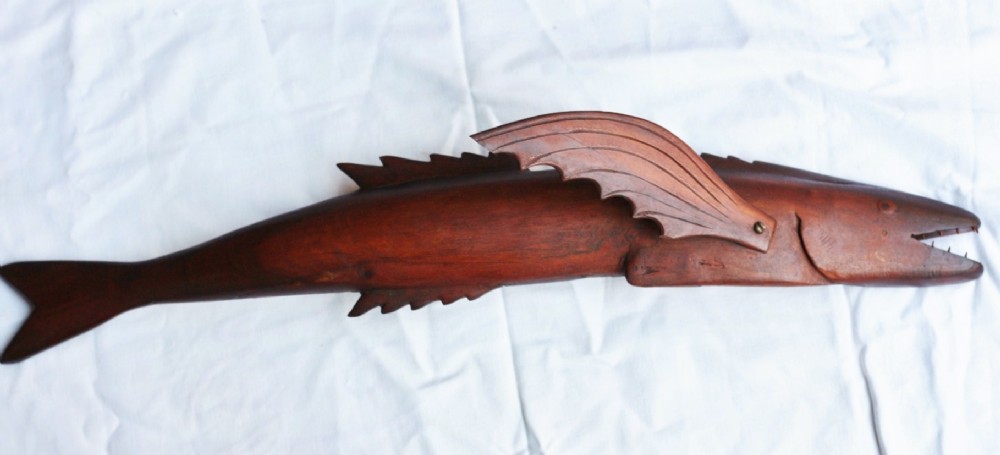 large late 19th century pitcairn carved flying fish
