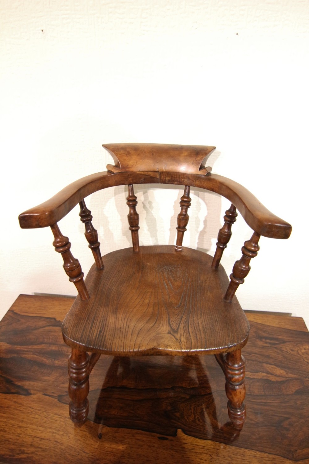 19th century childs yew wood captains style armchair
