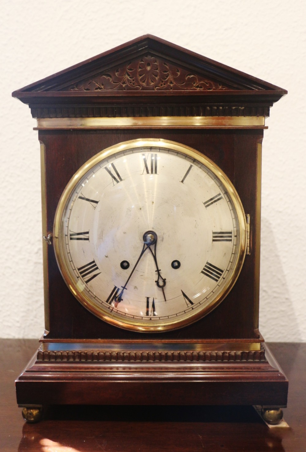 good 19th century architectural brass mahogany 8 day mantel clock