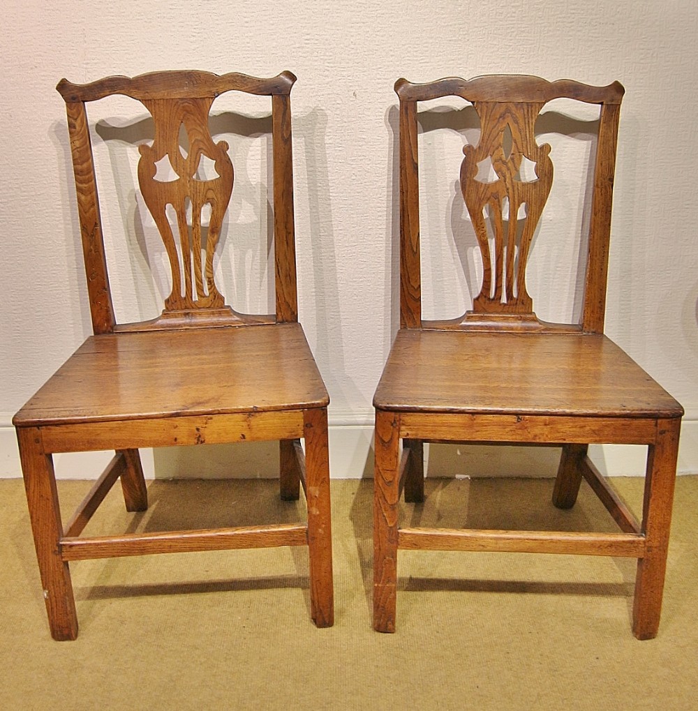 a pair of 18th century welsh elm oak country chippendale style chairs