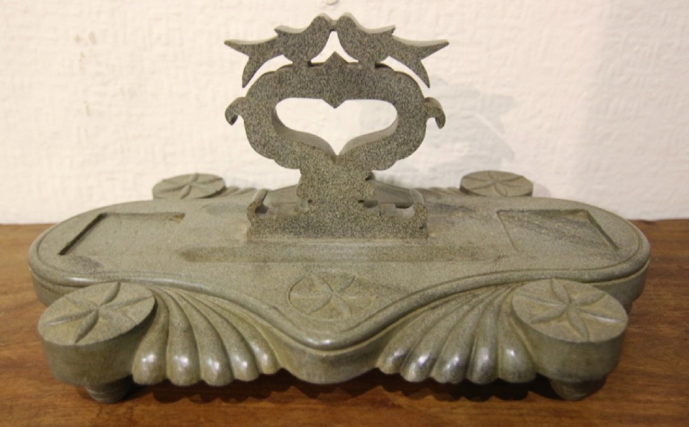 19th century welsh granite carved inkwell stand