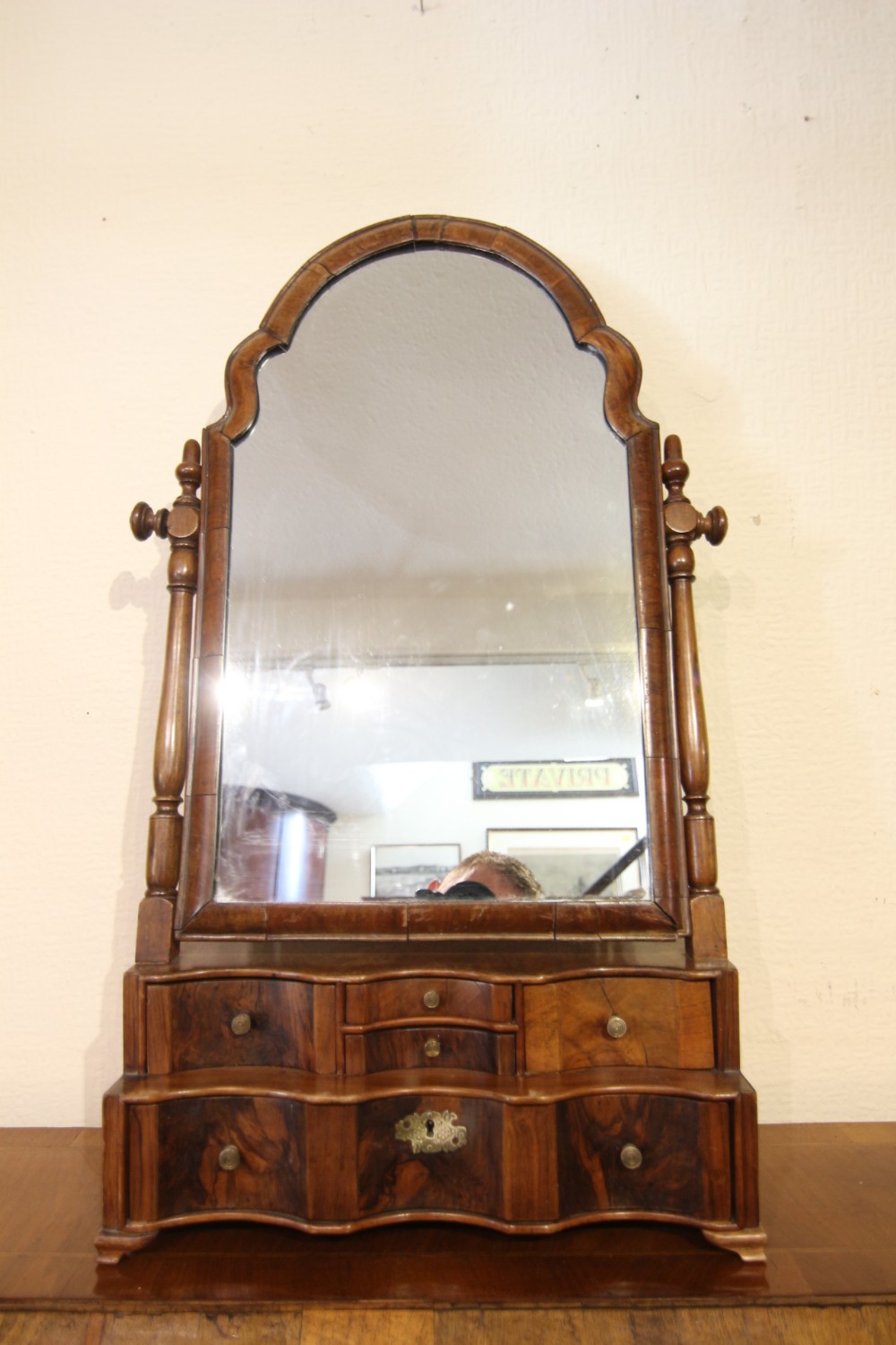 queen anne style walnut table mirror