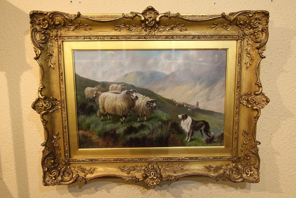 19thc oil highland scene with sheep dog william perring holyer 18341922