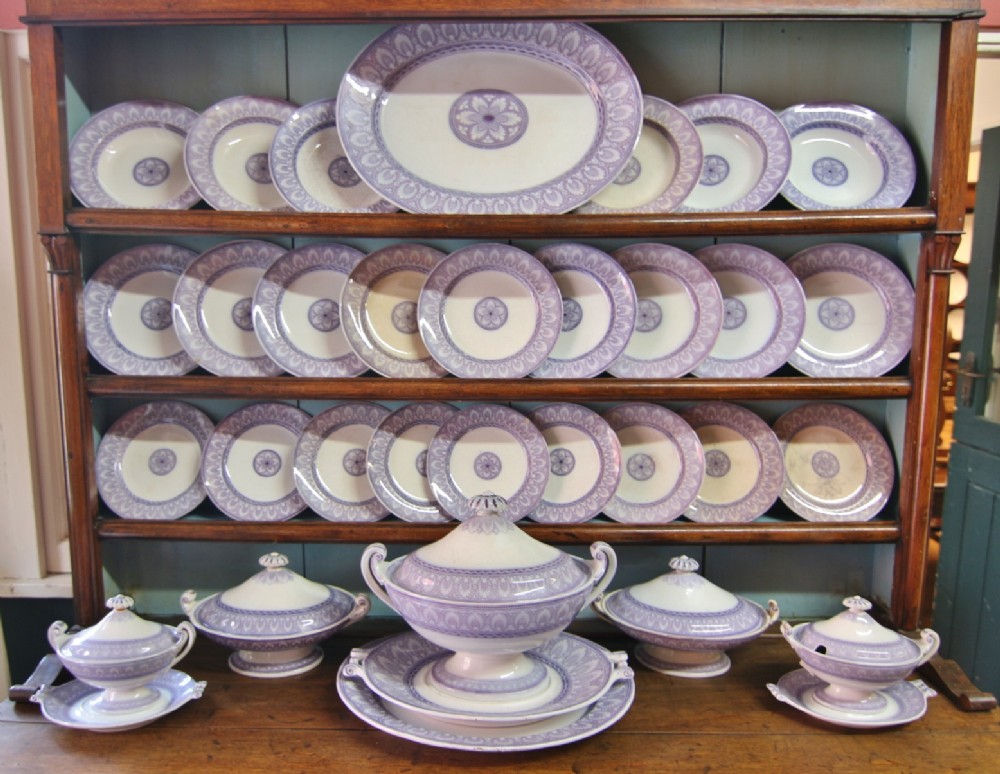 large set of unusual grecian pattern pink dinner service