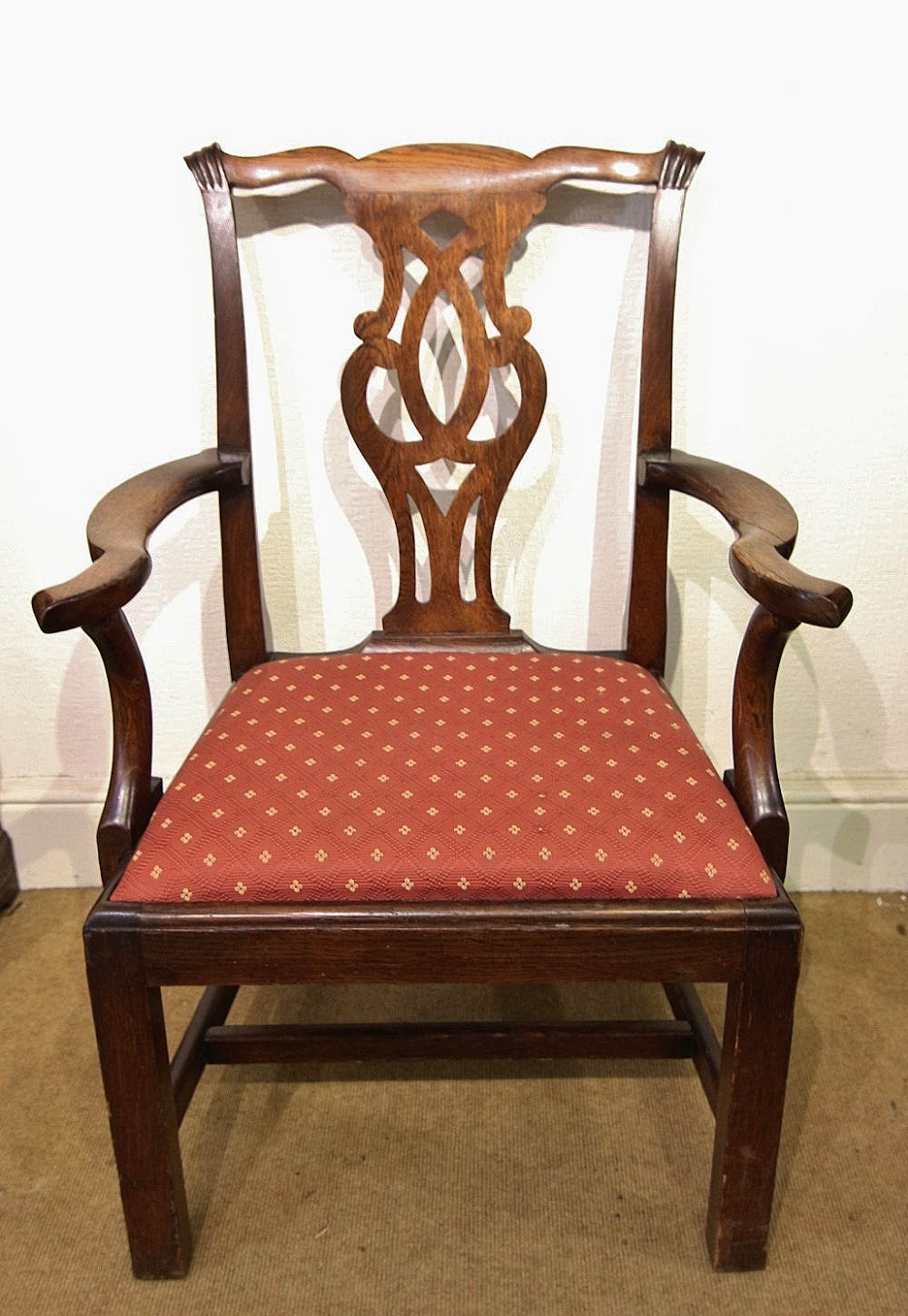good late georgian oak country chippendale armchair