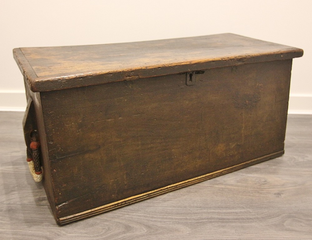 primitive 19th century slope sided sailors chest box