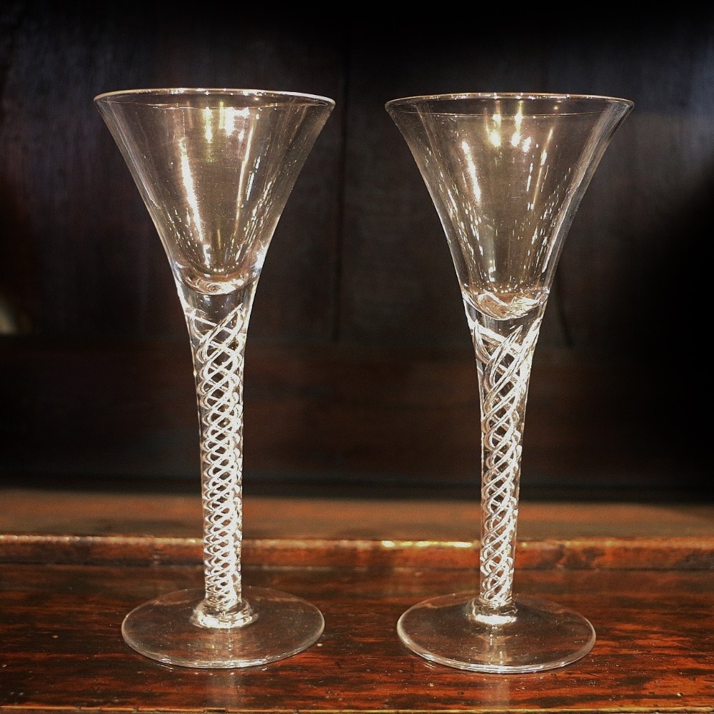 immaculate pair 18th century air twist stem glasses