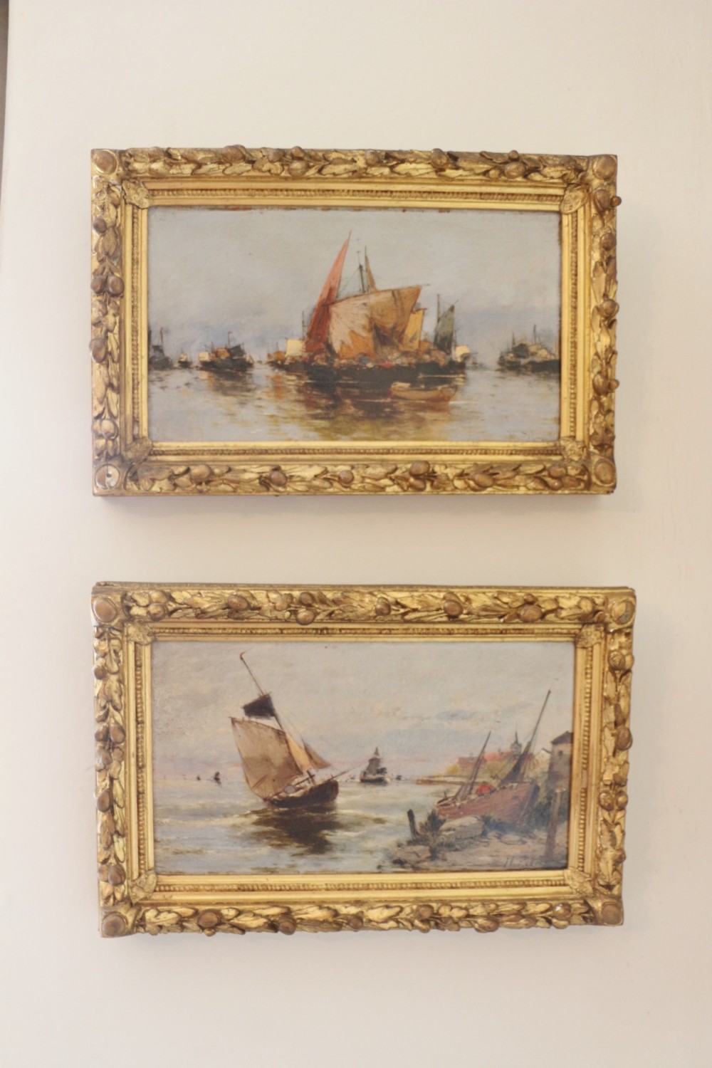 two 19th century maritime oil paintings sailing boats in harbour 'henri fabre' 18801950