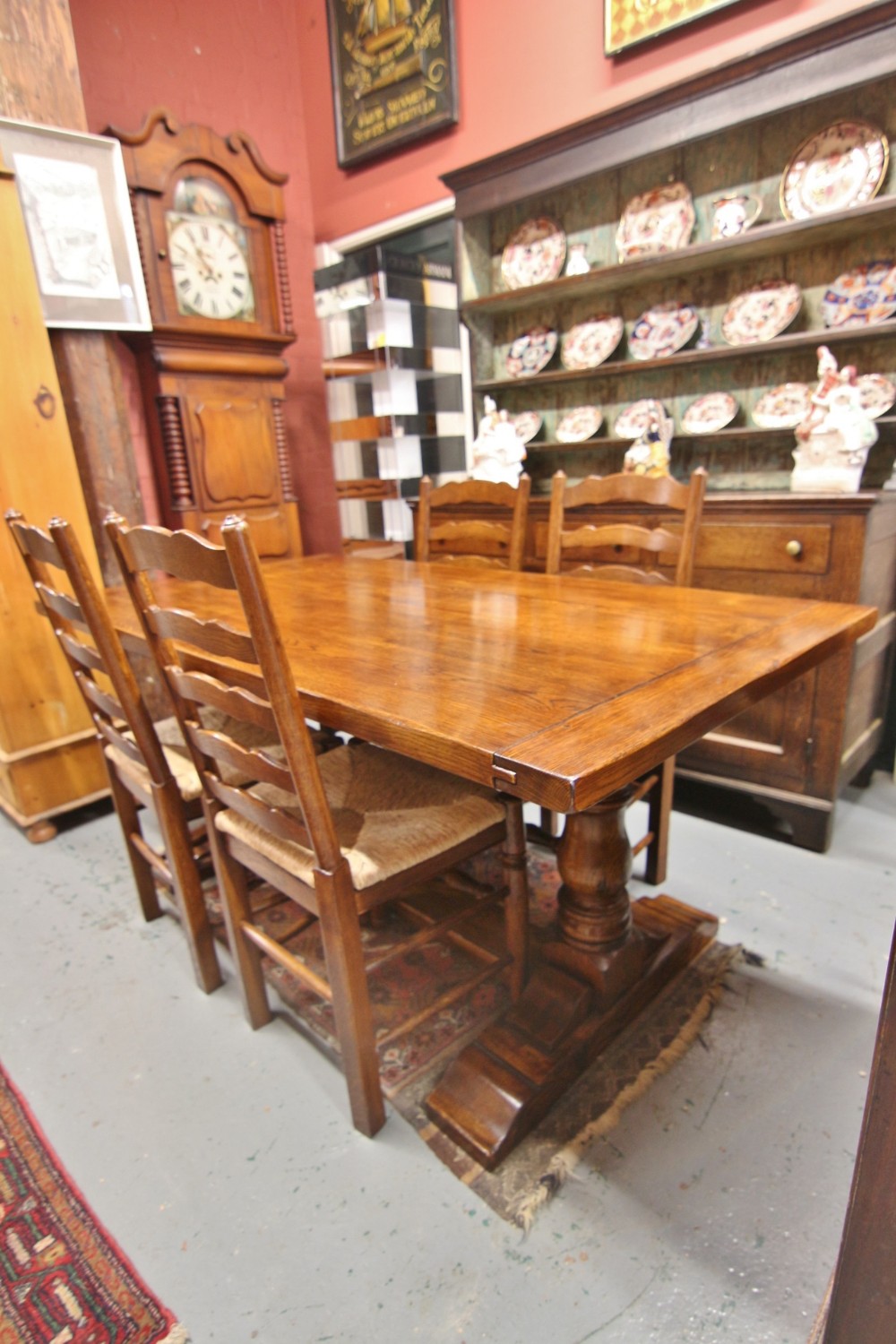 georgian style oak trestle table and 4 chairs