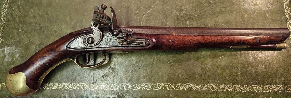 large 18th century walnut stock naval flintlock pistol