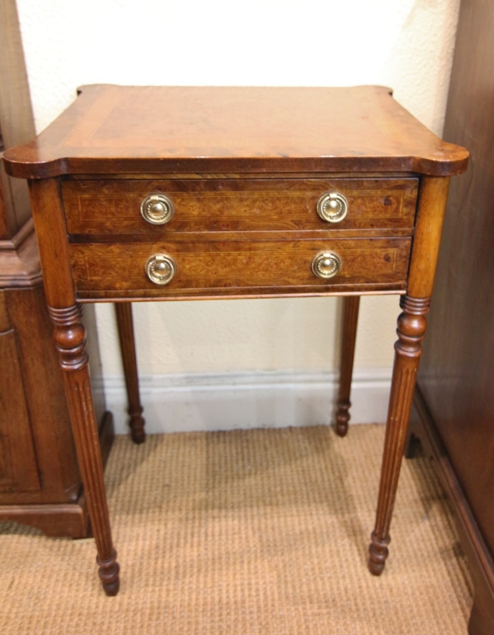 burr walnut regency style occasional bedside table