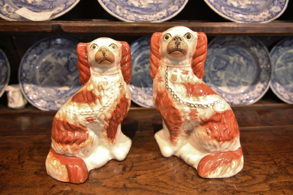 2 19th century staffordshire spaniel dogs