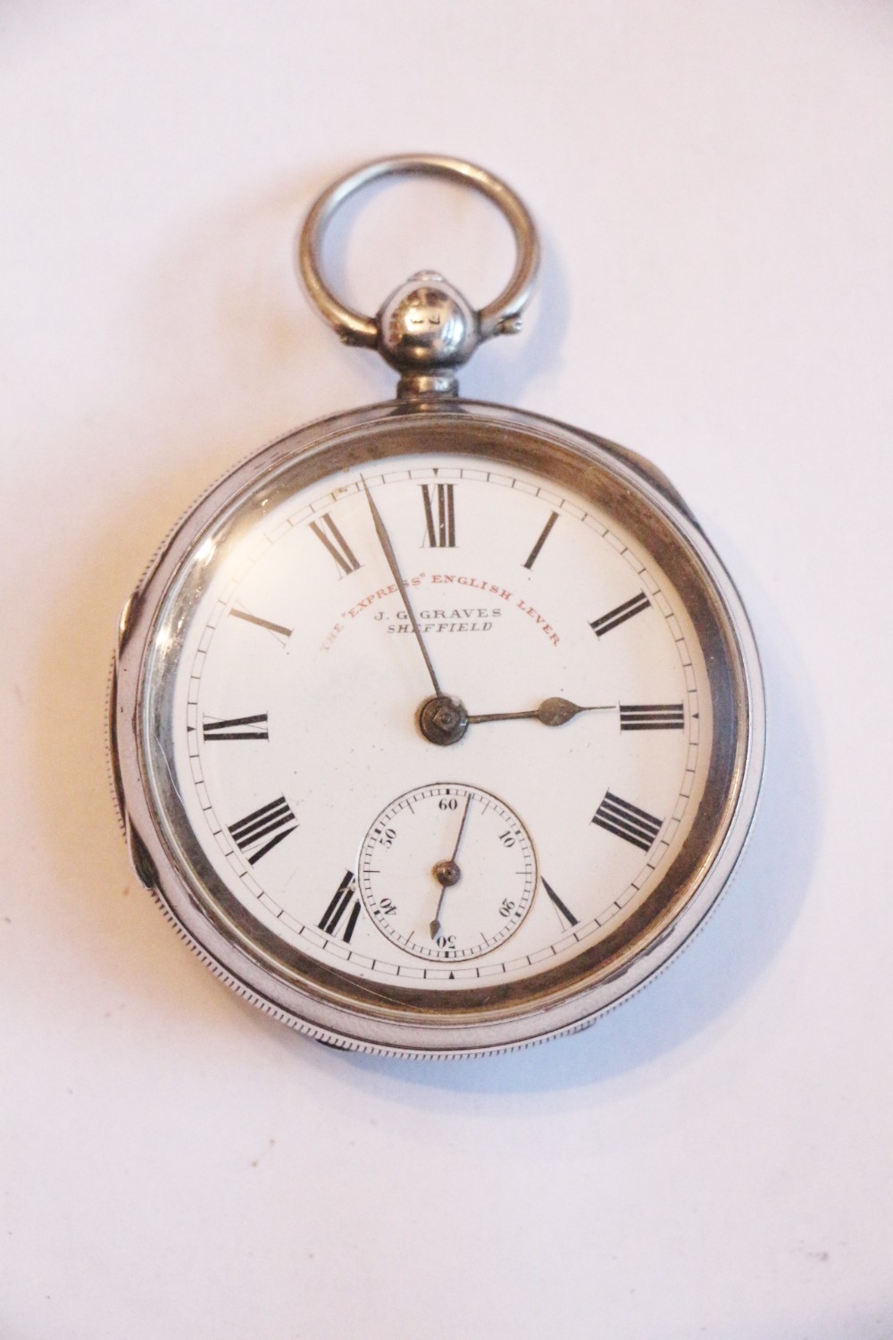 english hallmarked silver pocket watch 'the express english lever' j g graves sheffield