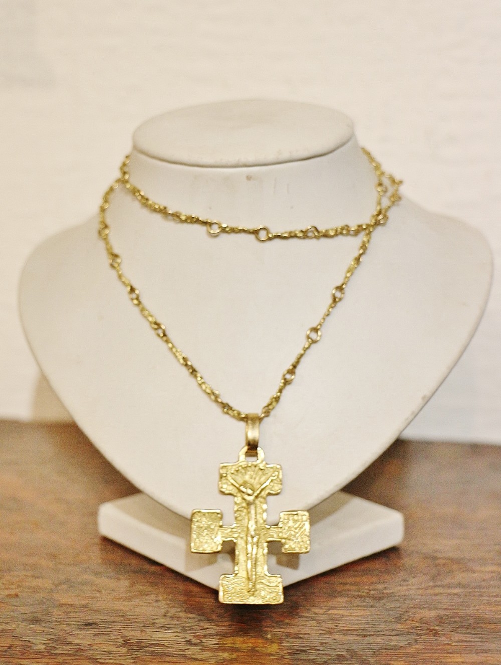 an unusual large medieval style 18ct gold crucifix chain