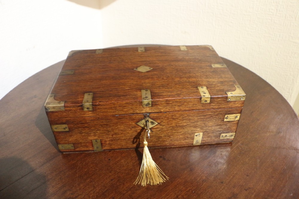 19th century teak campaign style jewellery box