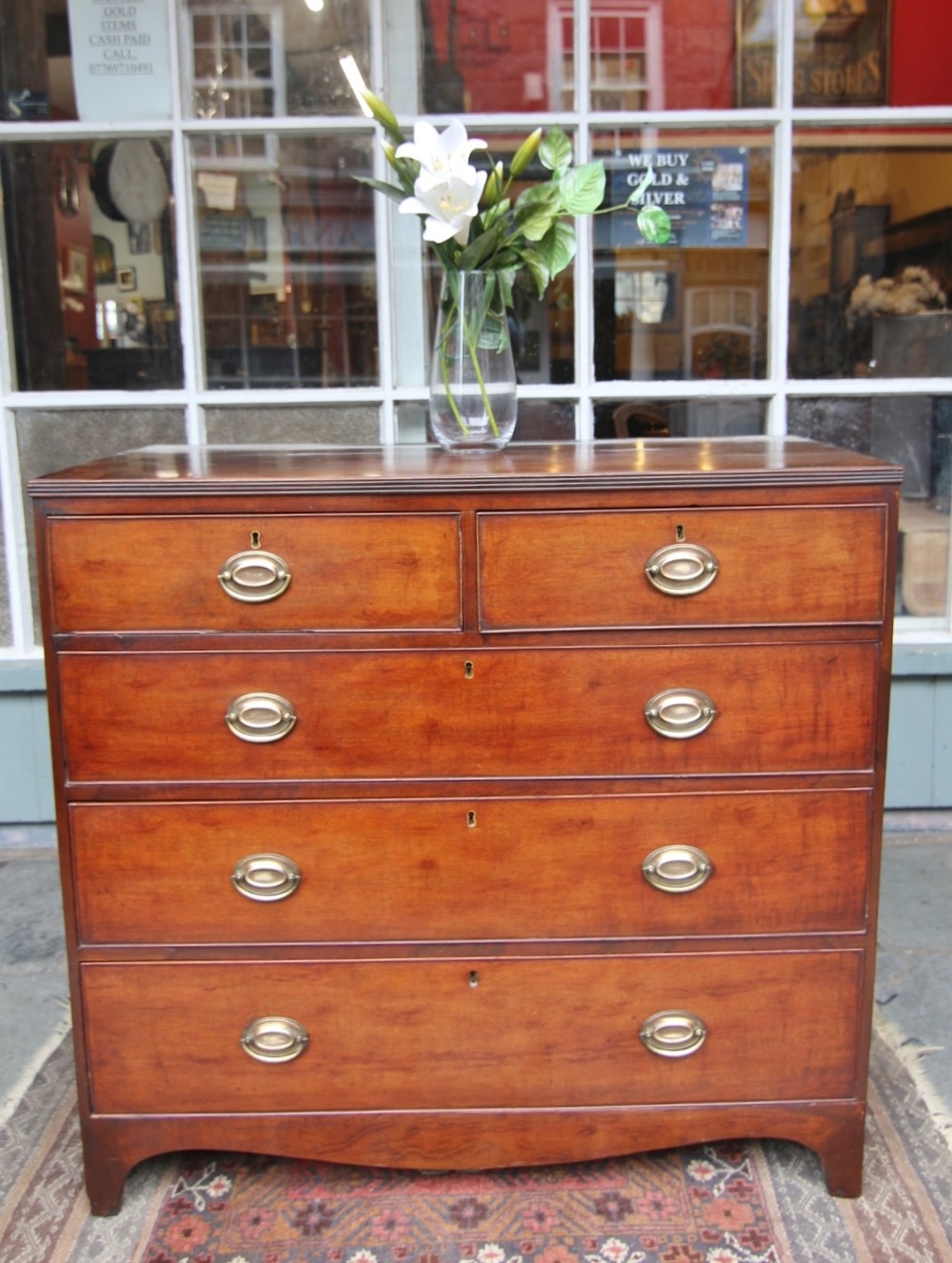 regency mahogany chest of five drawers