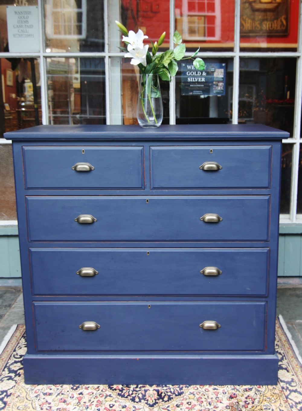large edwardian painted chest of five drawers